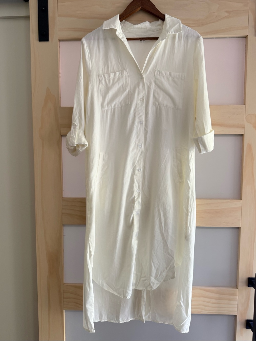 WASH LAB Chill Out Hi Low Shirtdress Stone White S NWOT